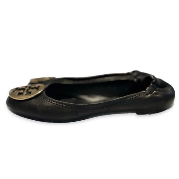 Tory Burch Black Leather Reva Ballet Flats Size 8.5 - Picture 2 of 10